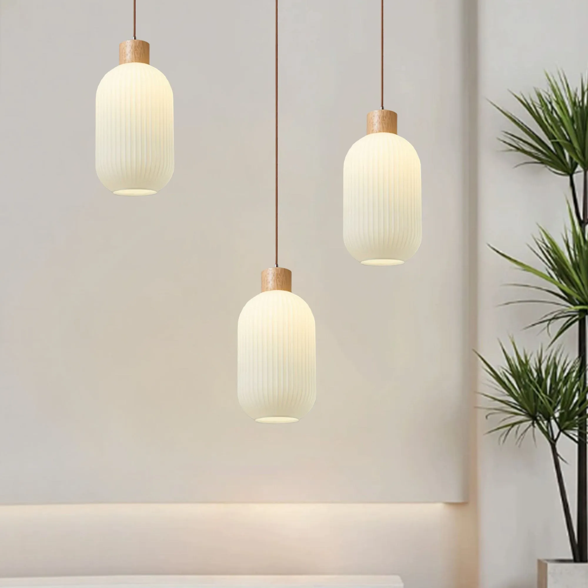 Nordic White Lantern-Like Glass Pendant Lamp M27