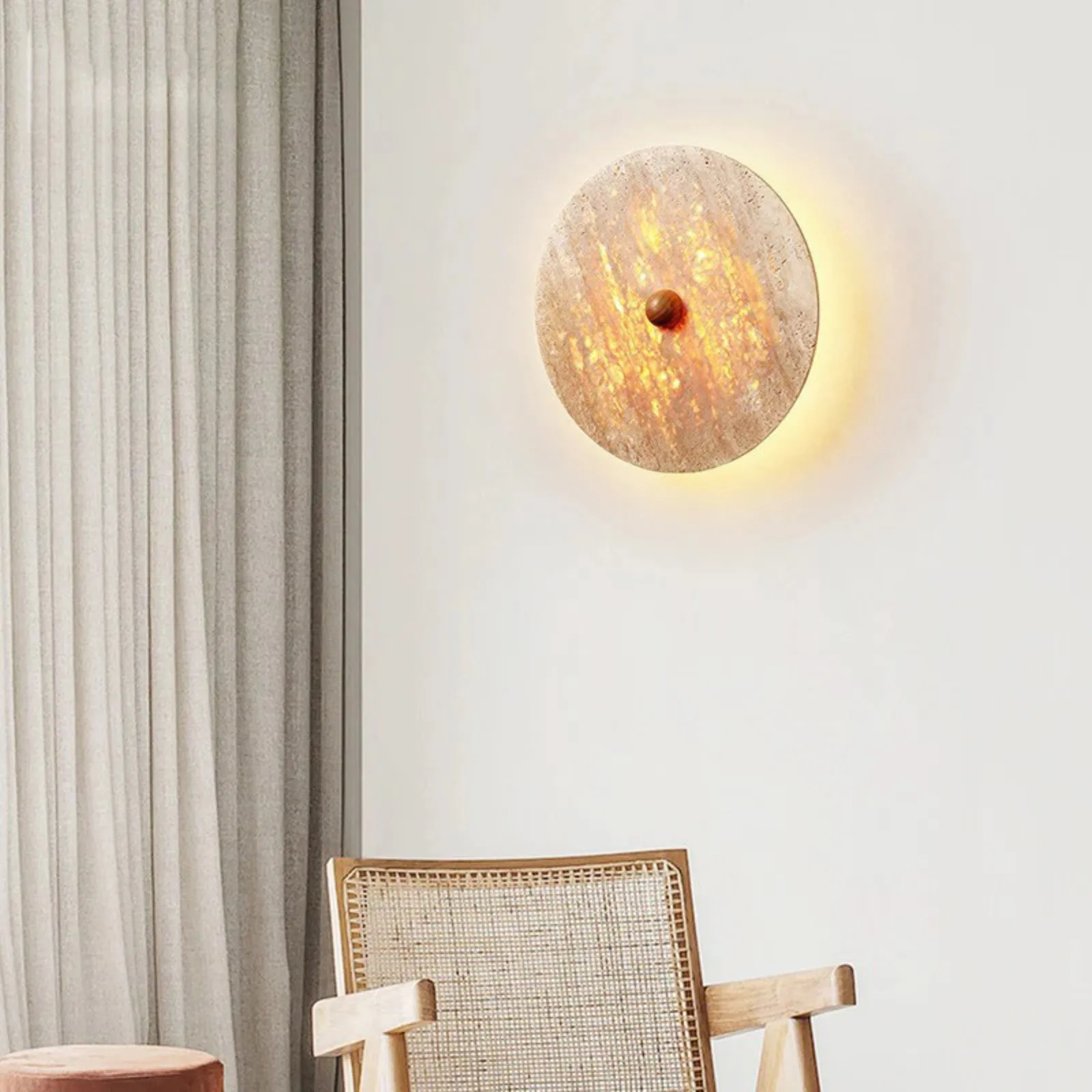 Natural Modern Circular Travertine Home Wall Sconce S332
