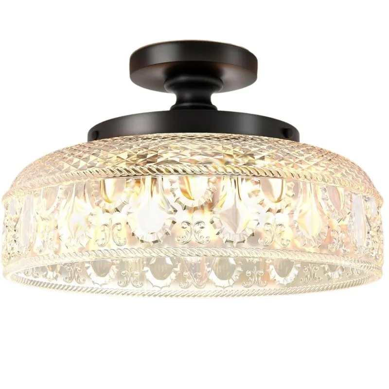Retro Pattern Glass Semi-recessed Ceiling Lamp S203