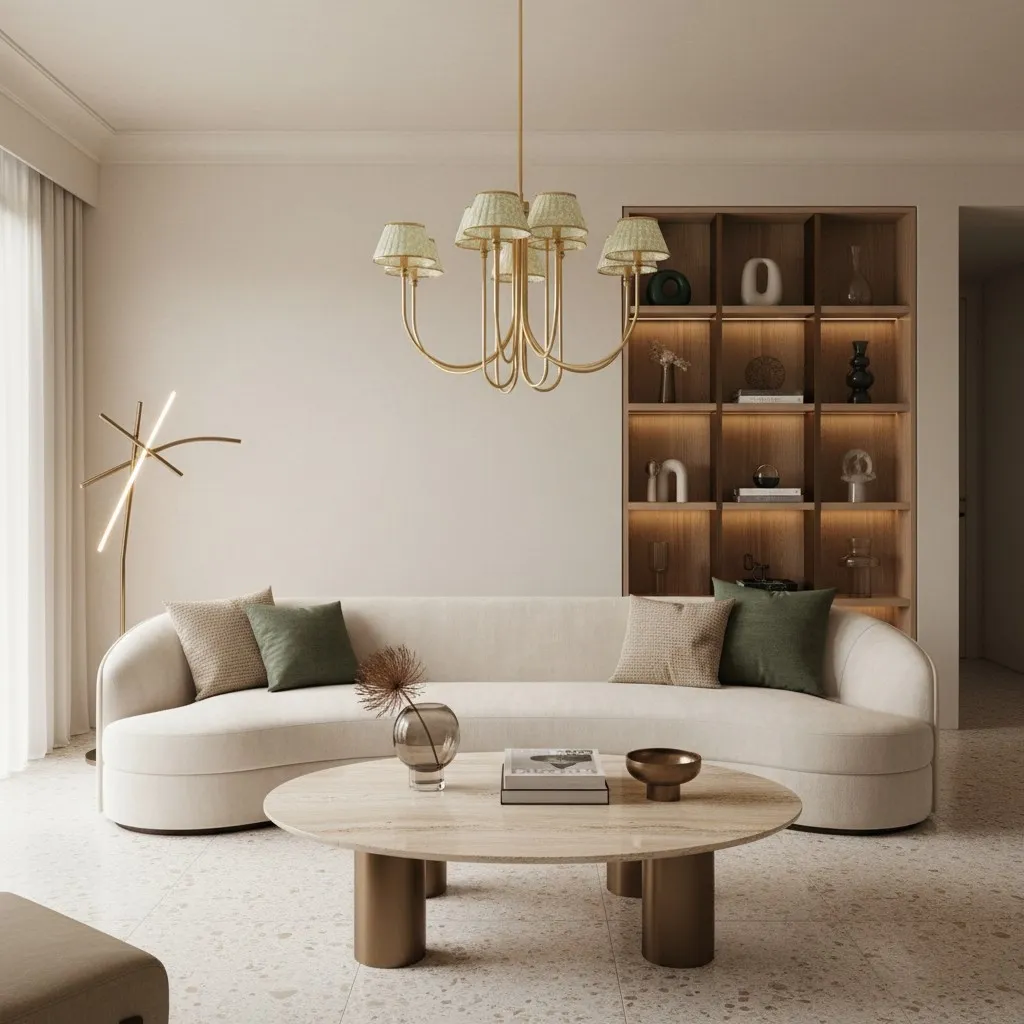 Ruchee Chandelier - Layered Fabric Shade Brass Ceiling Light for Dining or Living Spaces T710