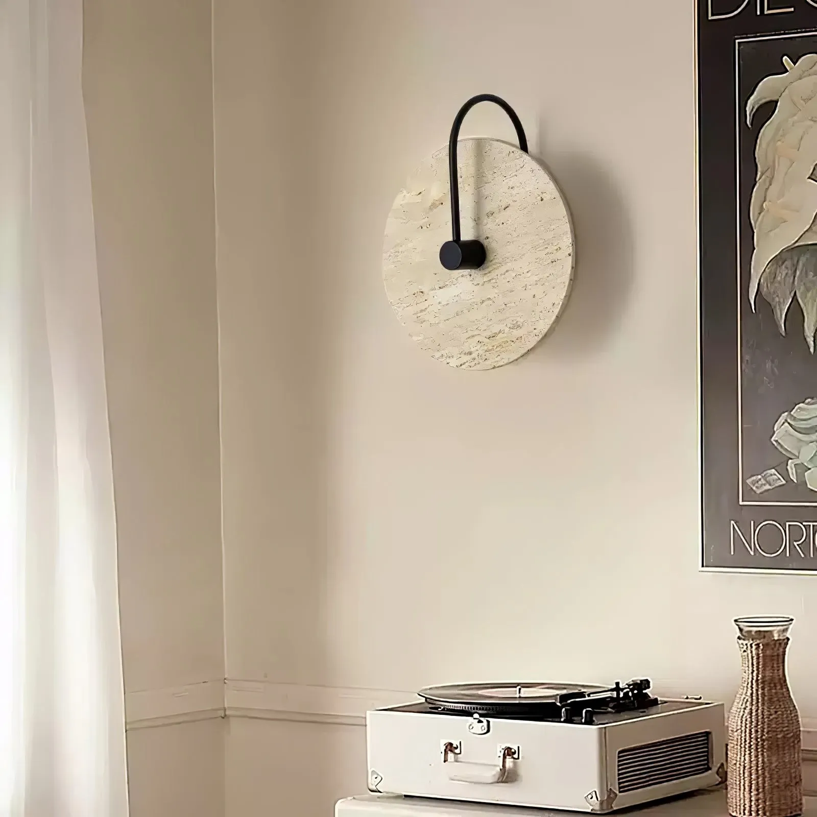 Simple Clock-Shaped Travertine Wall Lamp M509