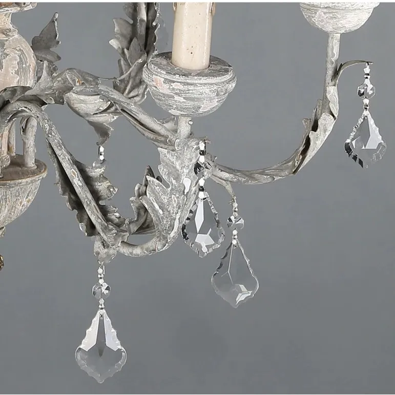 Wooden Iron Vintage Crystal Chandelier