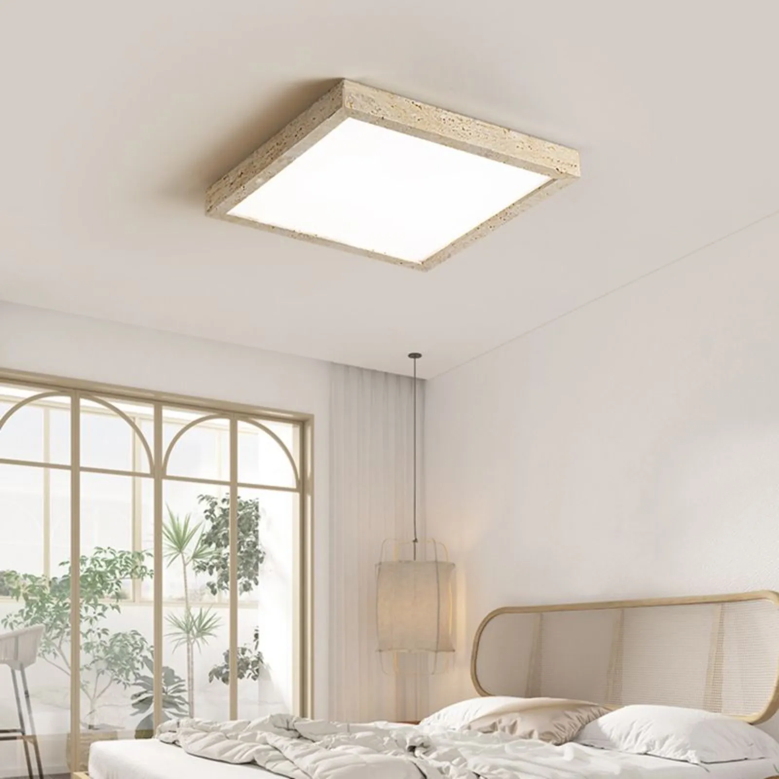Square Travertine Ceiling Light With Acrylic Diffuser S294