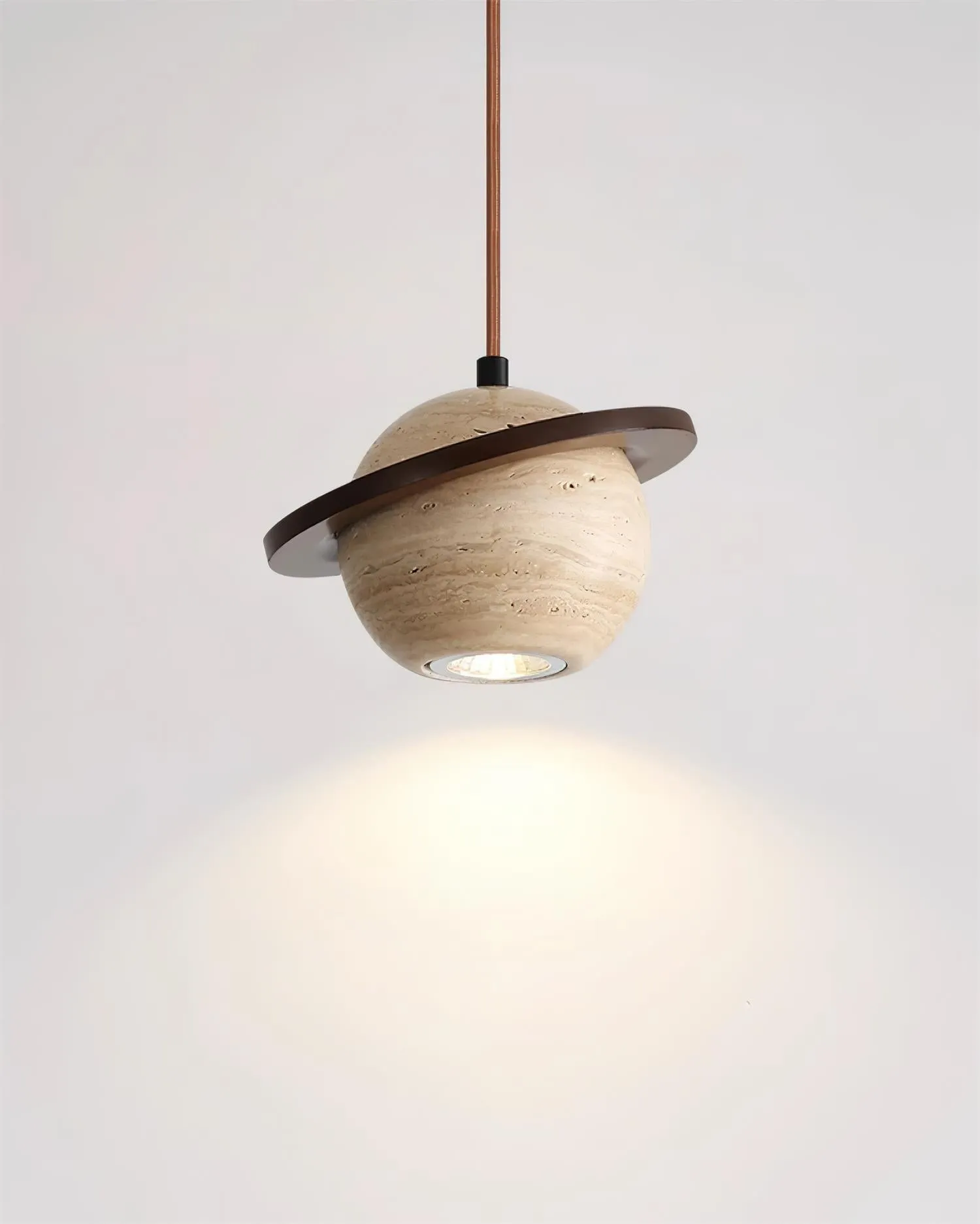 Travertine Sphere Pendant Light with Ring Detail - Kitchen Island Lighting M115