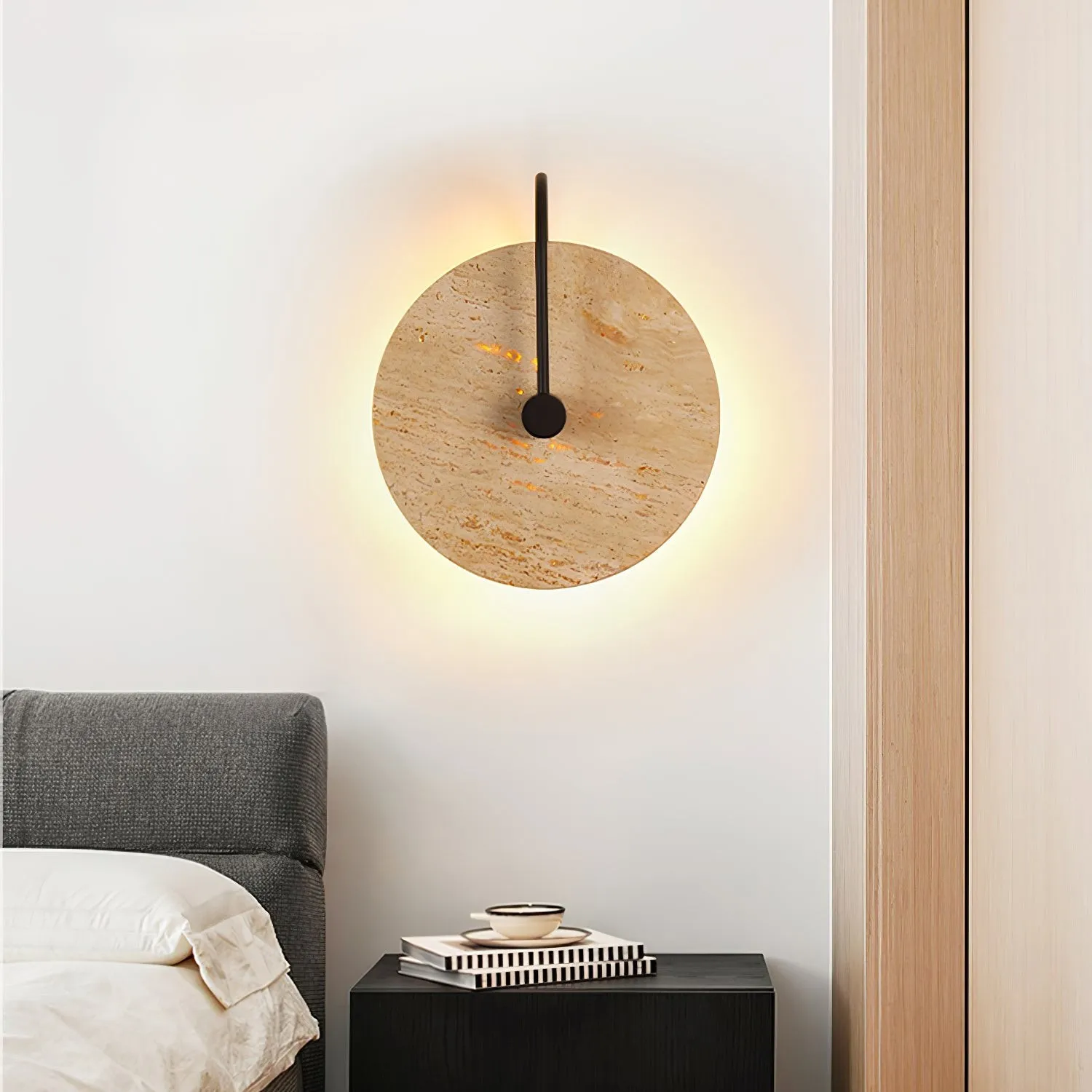 Simple Clock-Shaped Travertine Wall Lamp M509
