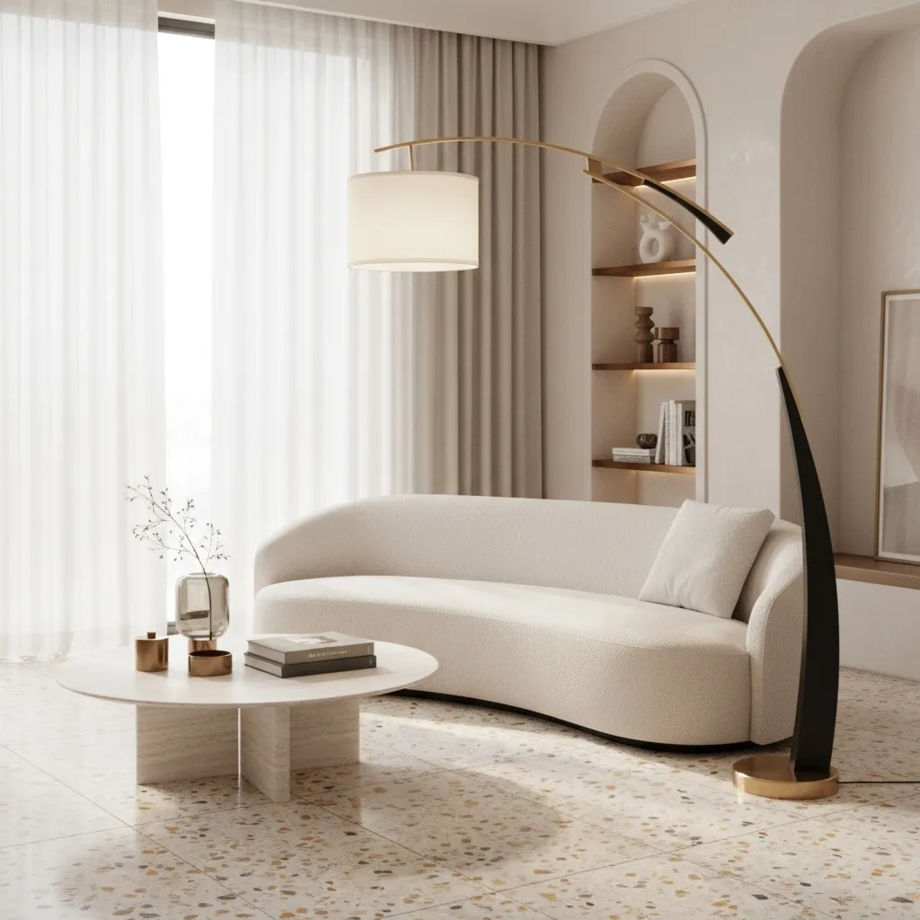 AstraLoop Modern Arc Fabric Floor Lamp - Elegant Sleek Curved Metal Design for Interiors T1142