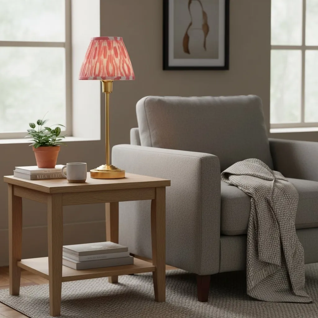 Bronzuno Patterned Fabric Table Lamp - Brass or Bronze Finish Modern-Bohemian Bedside & Living Space Light T957