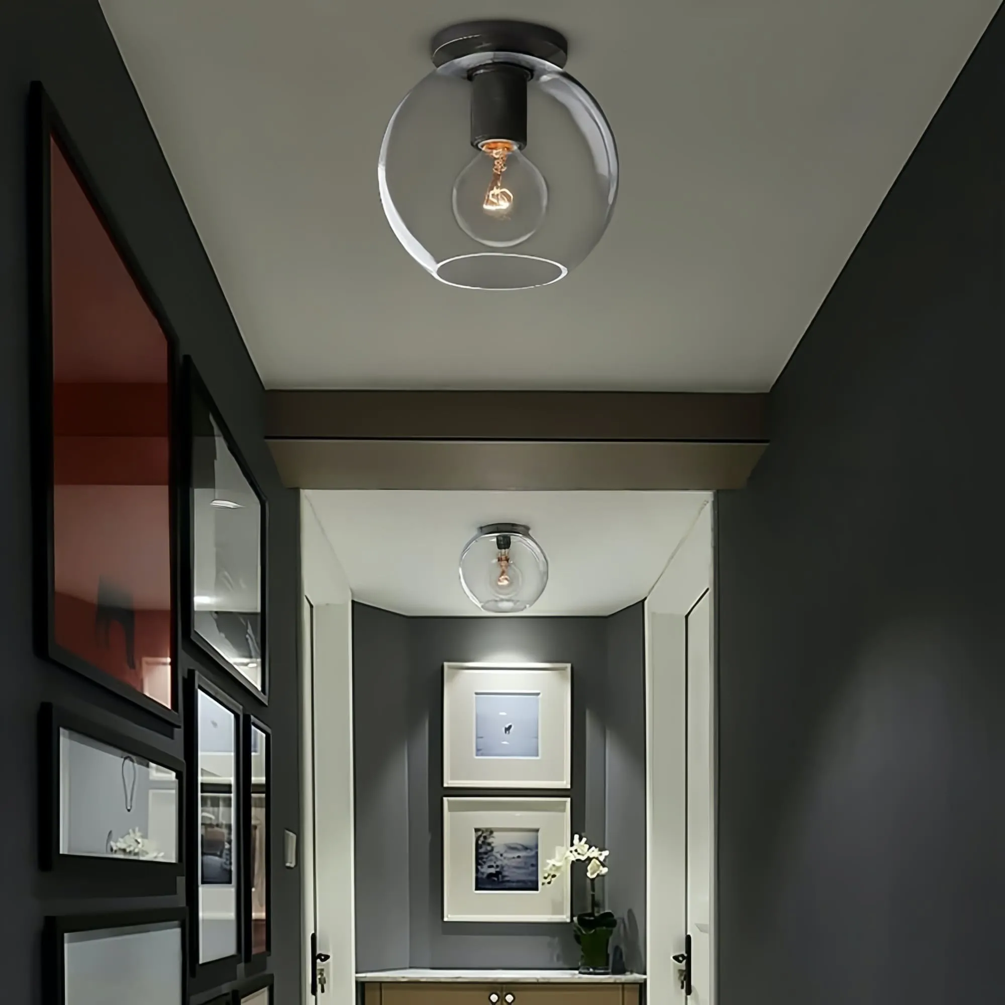 Versatile Flush Mount Light – Modern Glass & Open Bulb Design S232