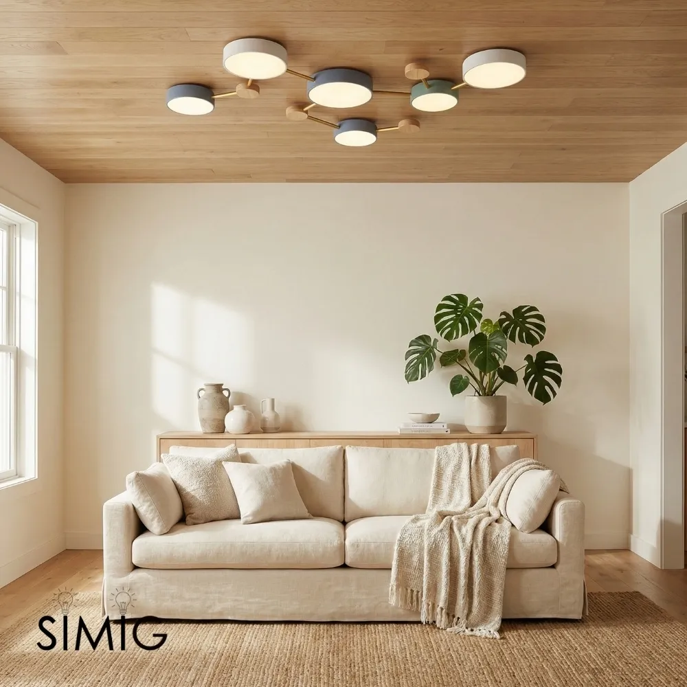 Contemporary LED Ceiling Lamp - Nordic Circle with Wood Branches for Bedroom S382
