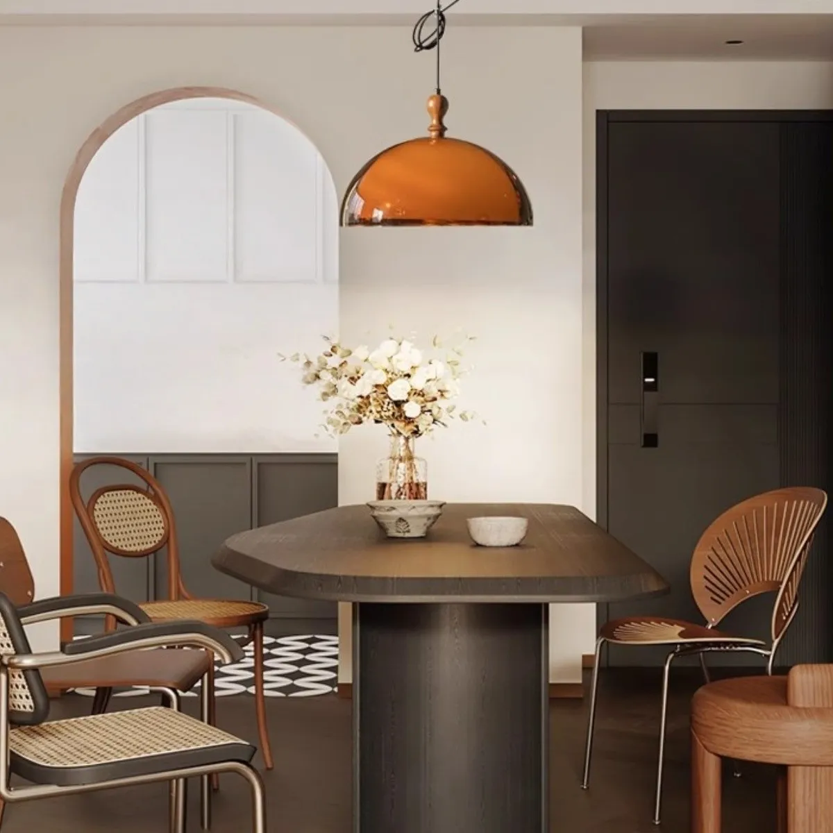 Vintage Sunset Pendant Lamp – Amber Acrylic & Walnut Finish S256