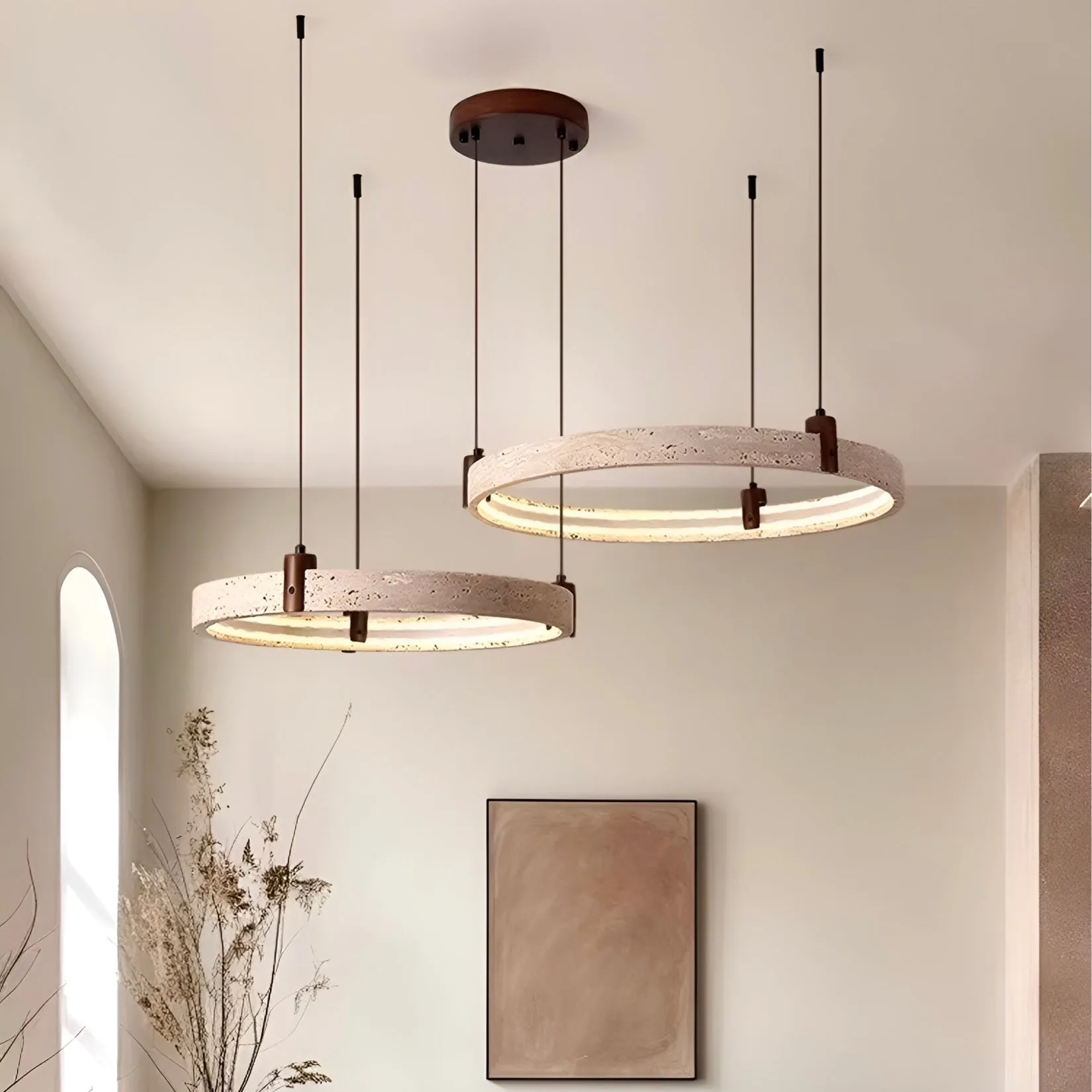 Simple Circular Travertine Pendant Lamp G29