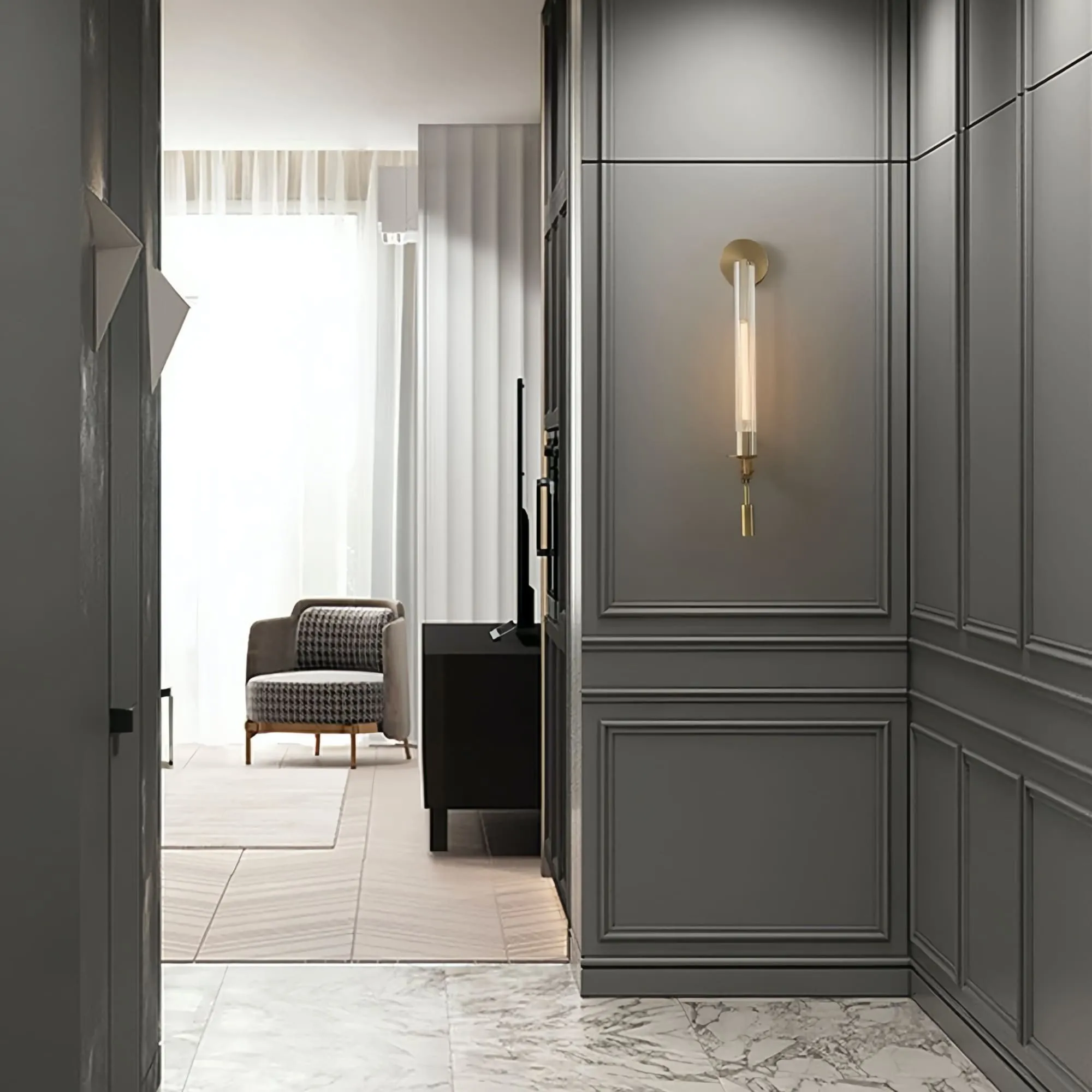 Ribbed Glass Wall Lamp with Slim Metal Base – Classic Meets Modern S229