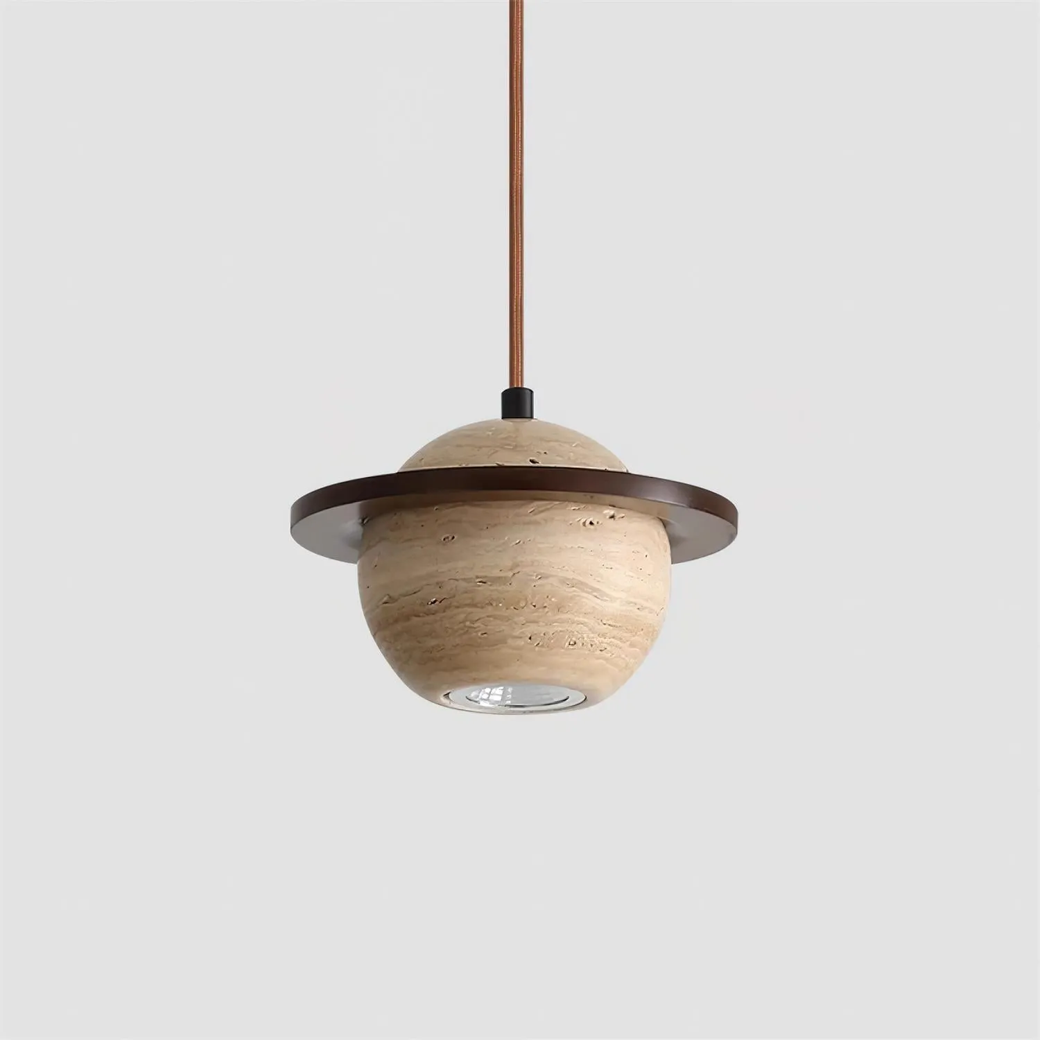 Travertine Sphere Pendant Light with Ring Detail - Kitchen Island Lighting M115