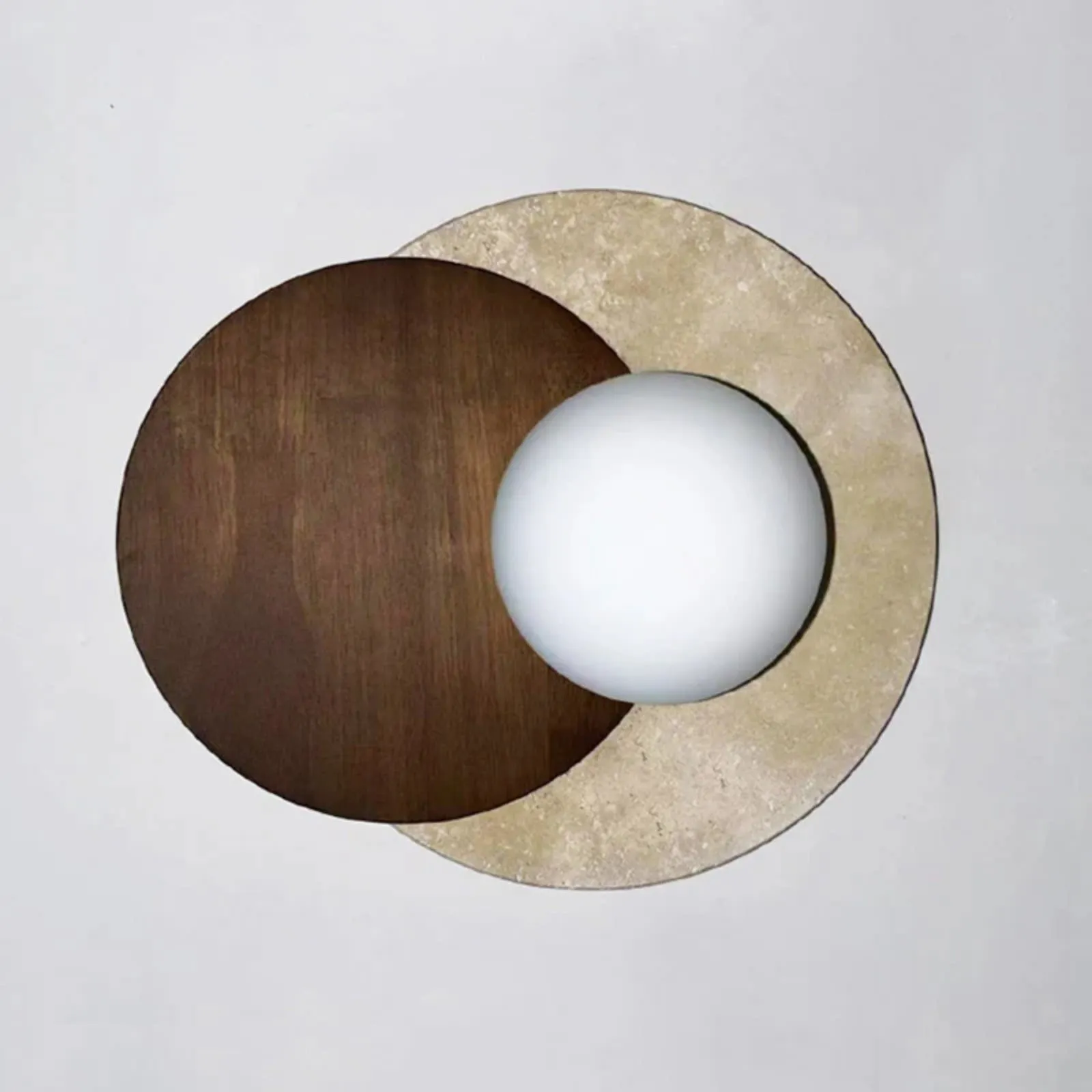 Contemporary Disc Travertine And Wood Dual Tone Wall Sconce S322