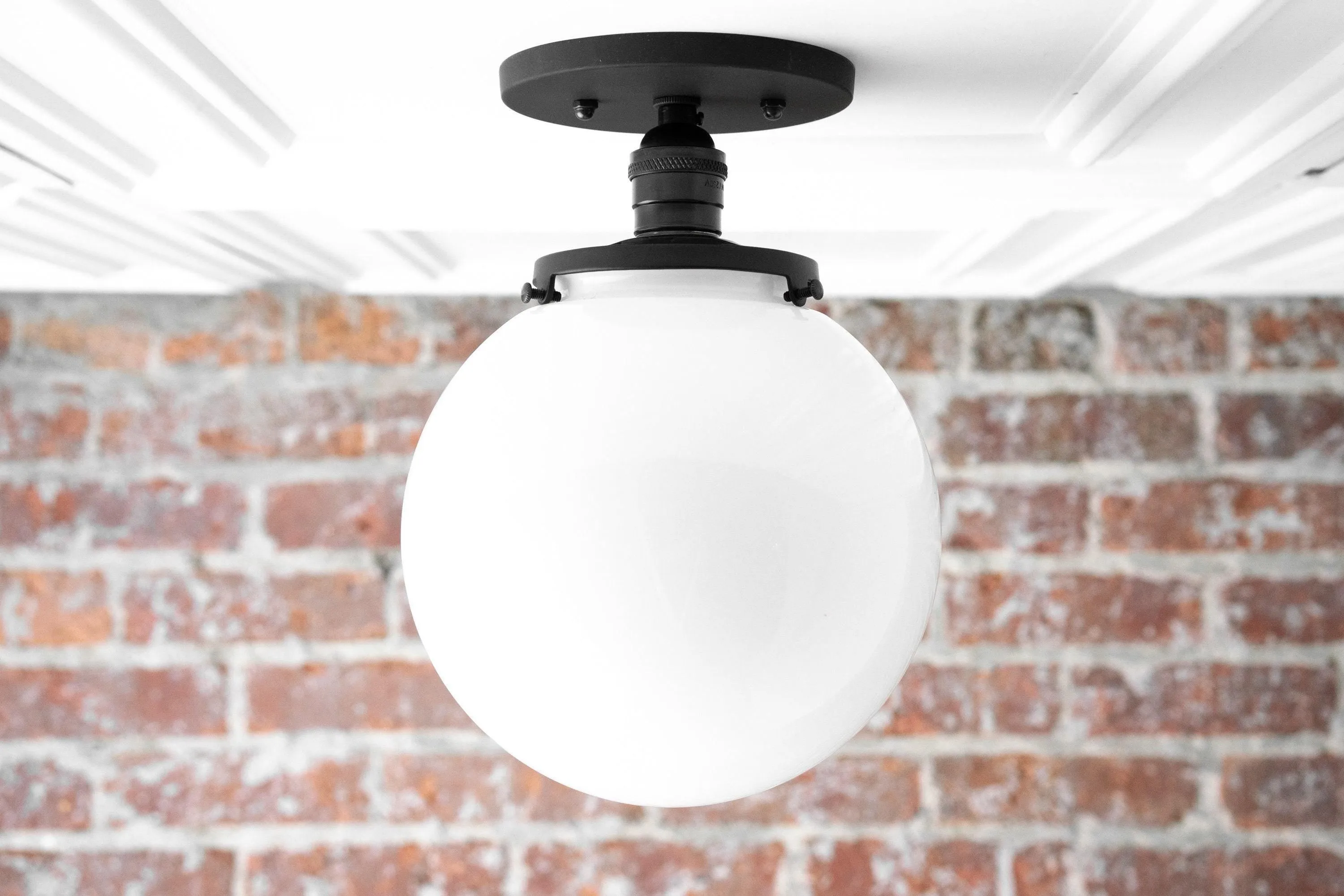 Glorica Glass Mid Century Semi Flush Ceiling Light - Whte Opal Gliass Globe Fixture T368