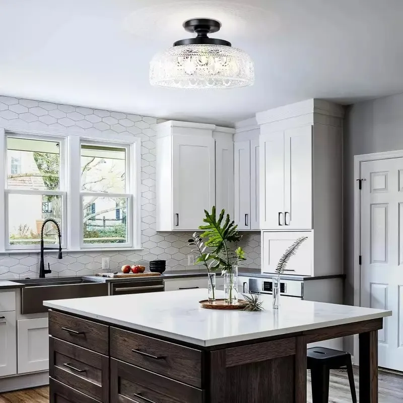 Retro Pattern Glass Semi-recessed Ceiling Lamp S203