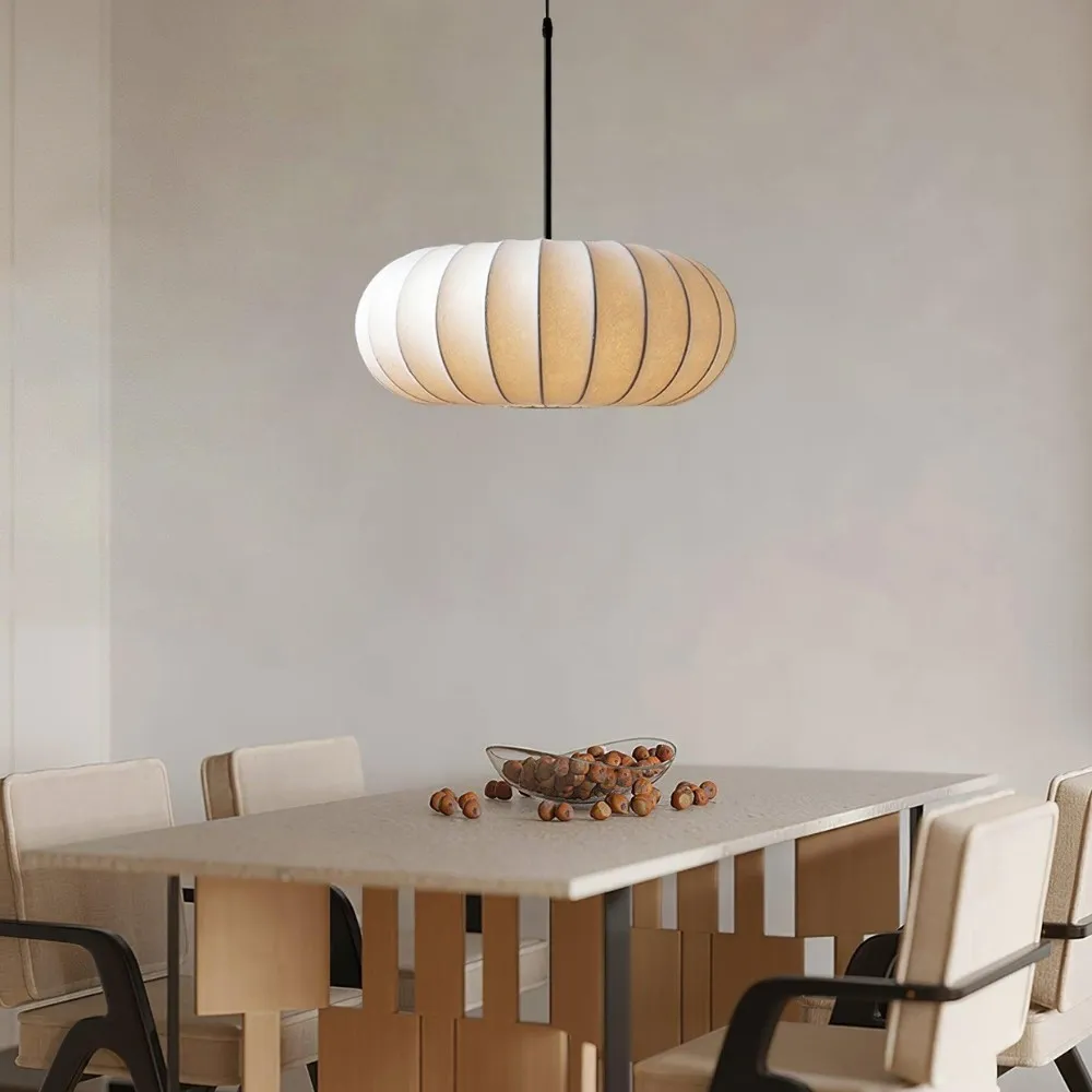 Simple Wabi-sabi White Lantern Fabric Pendant Lamp M06