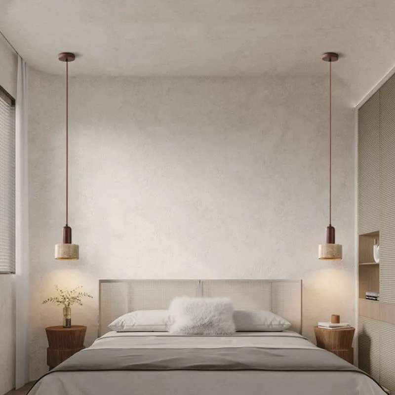 Natural Stone Wood Pendant Light - Minimalist Japanese Dining Lamp M08