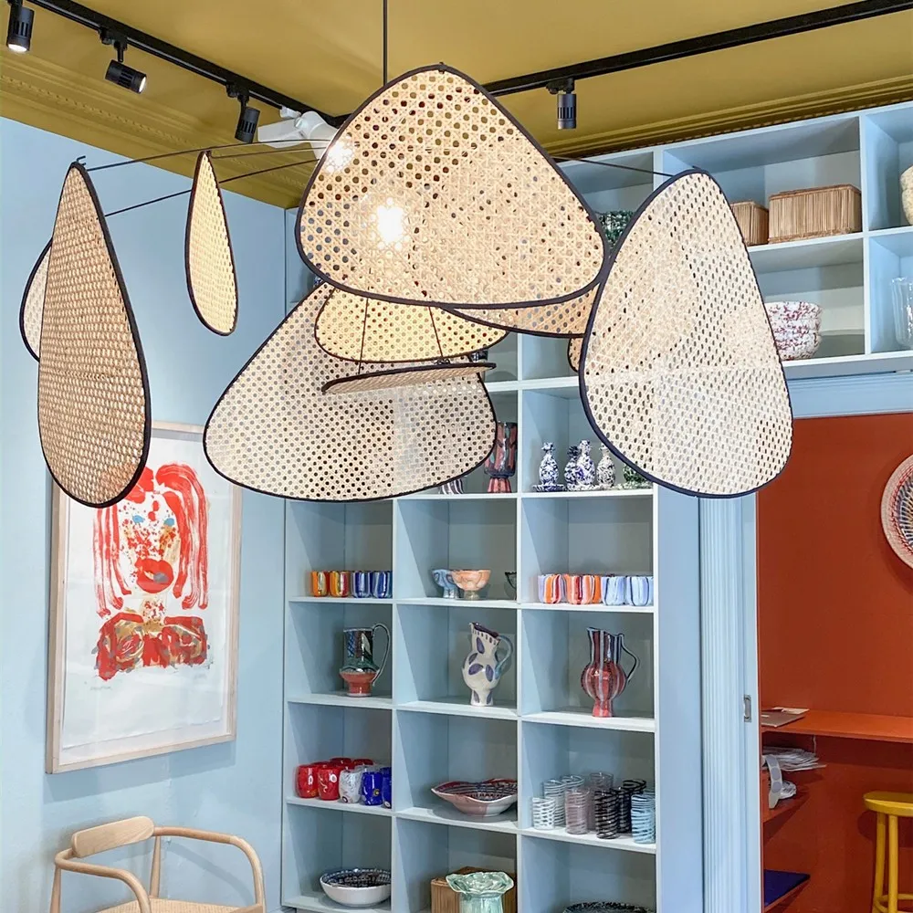 Screen Cannage Pendant Light - Woven Rattan Design for Living Room