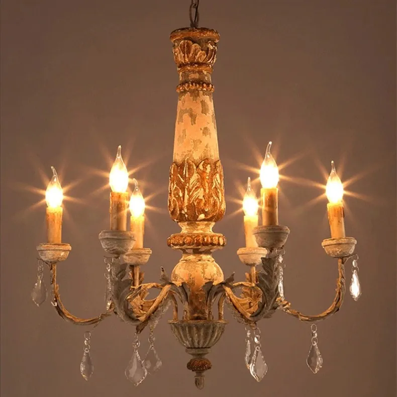 Wooden Iron Vintage Crystal Chandelier