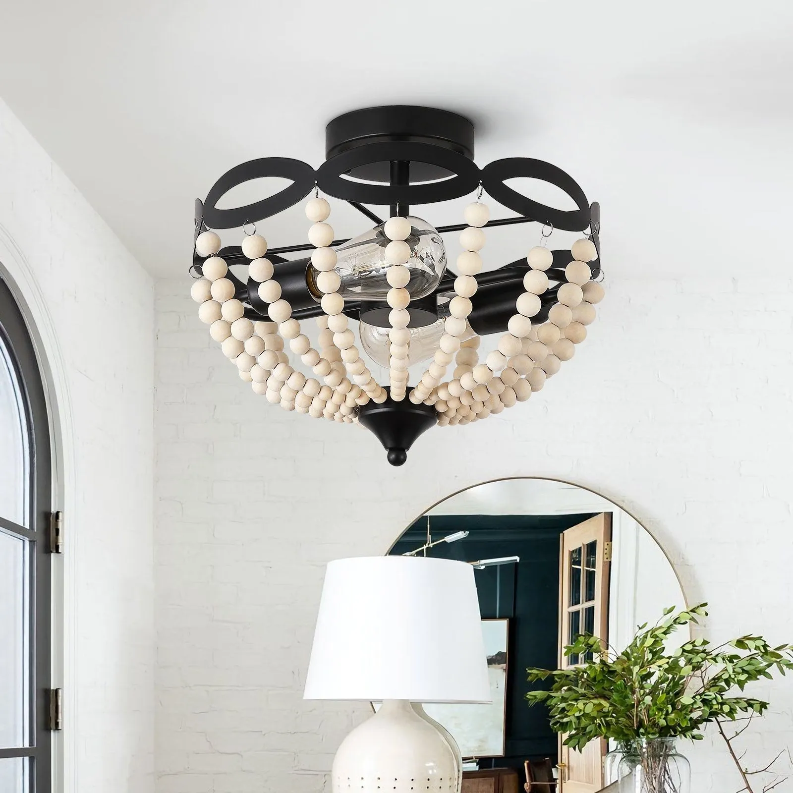 Retro Rustic Metal Wooden Beads Ceiling Lamp S150