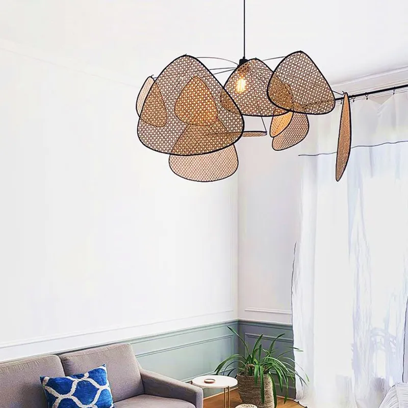 Screen Cannage Pendant Light - Woven Rattan Design for Living Room