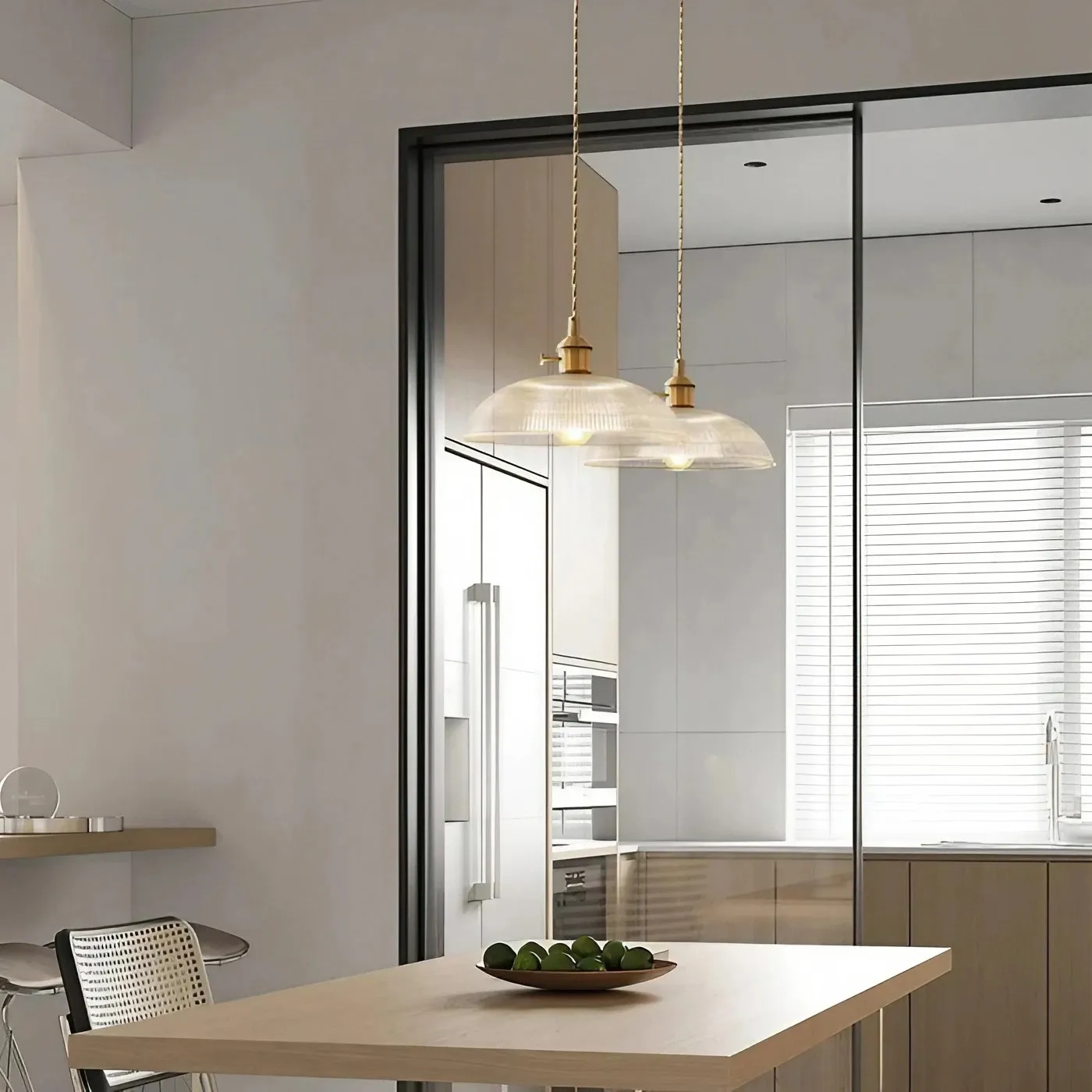 Ribbed Bowl Clear Glass Pendant Light - Classic Retro Dining Room Light S121