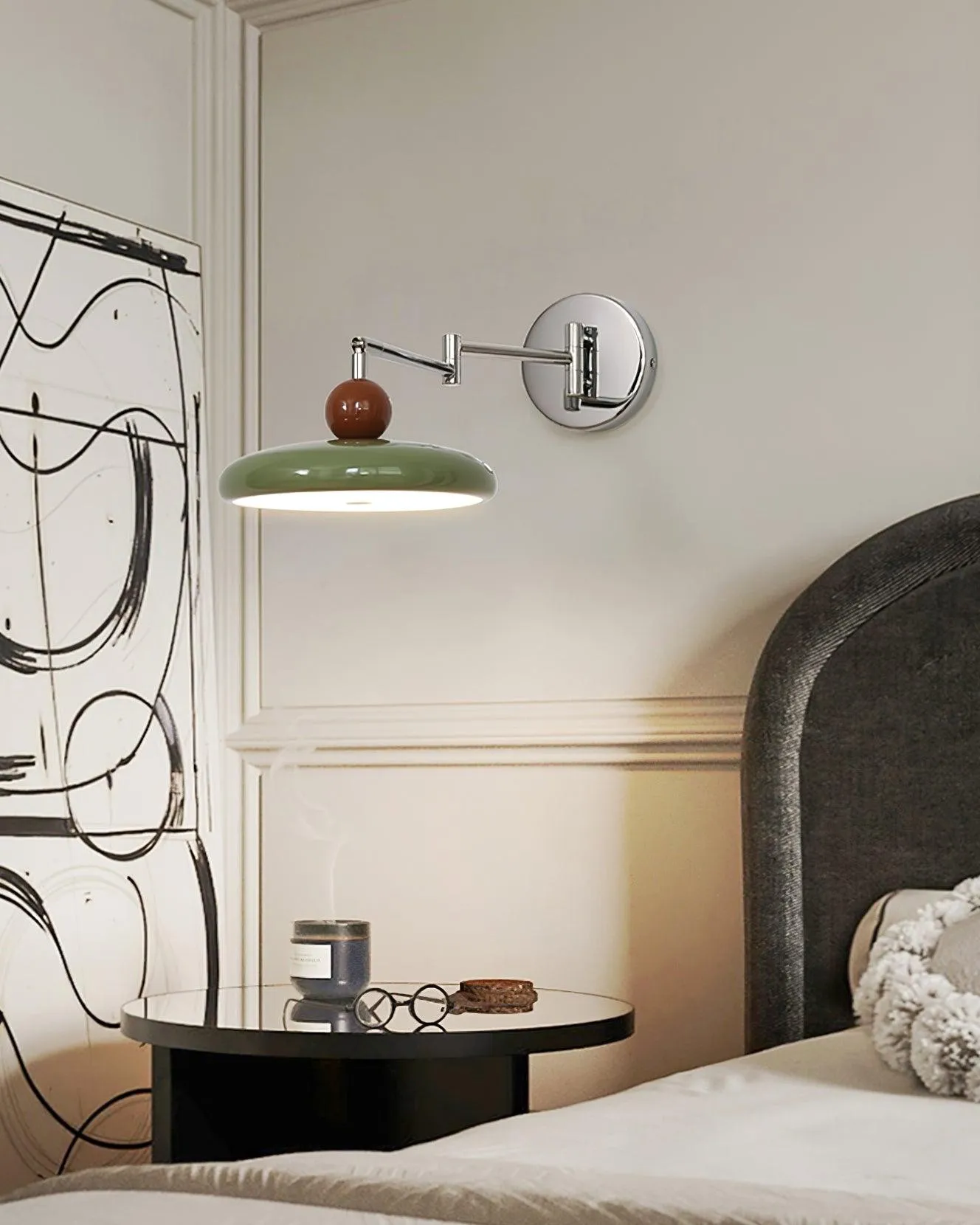 Cream Style Adjustable Swing Arm Disc Reading Wall Lamp M141