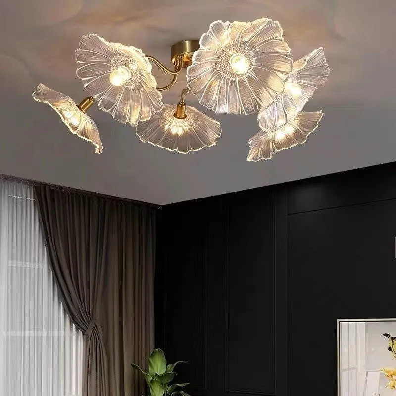 Lotus Leaf Glass Ceiling Lamp for Living Room