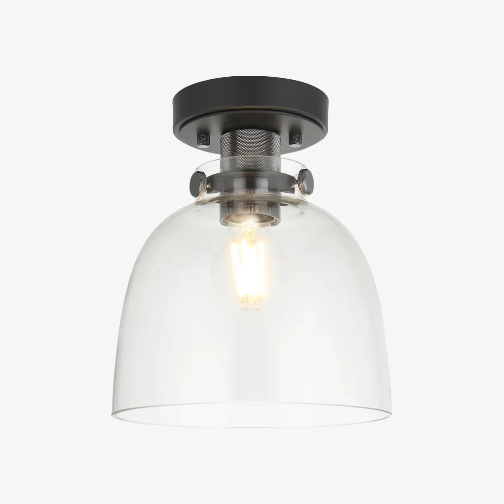 Ravion Knurled Chrome Ceiling Light Industrial Glass Shade - Living Room T830