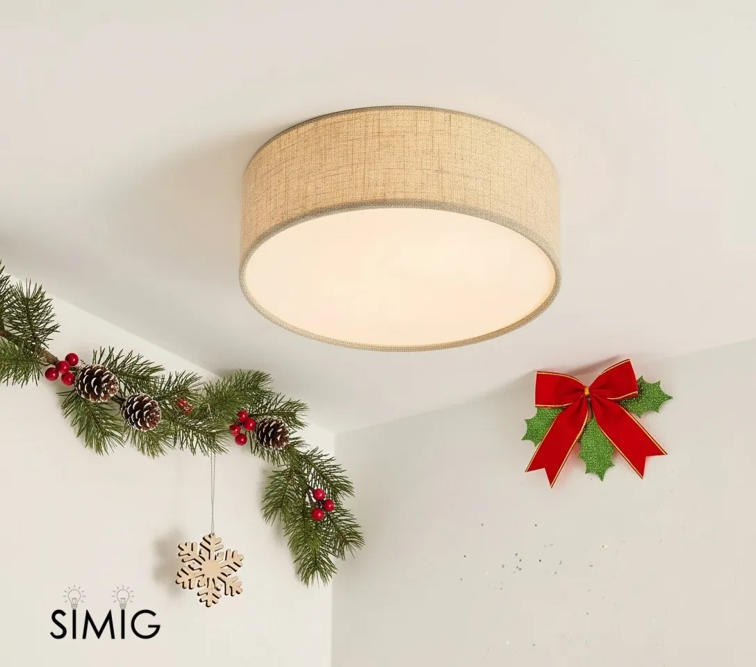 Dumora Linen Drum Ceiling Light – Modern Flush Mount Design T001