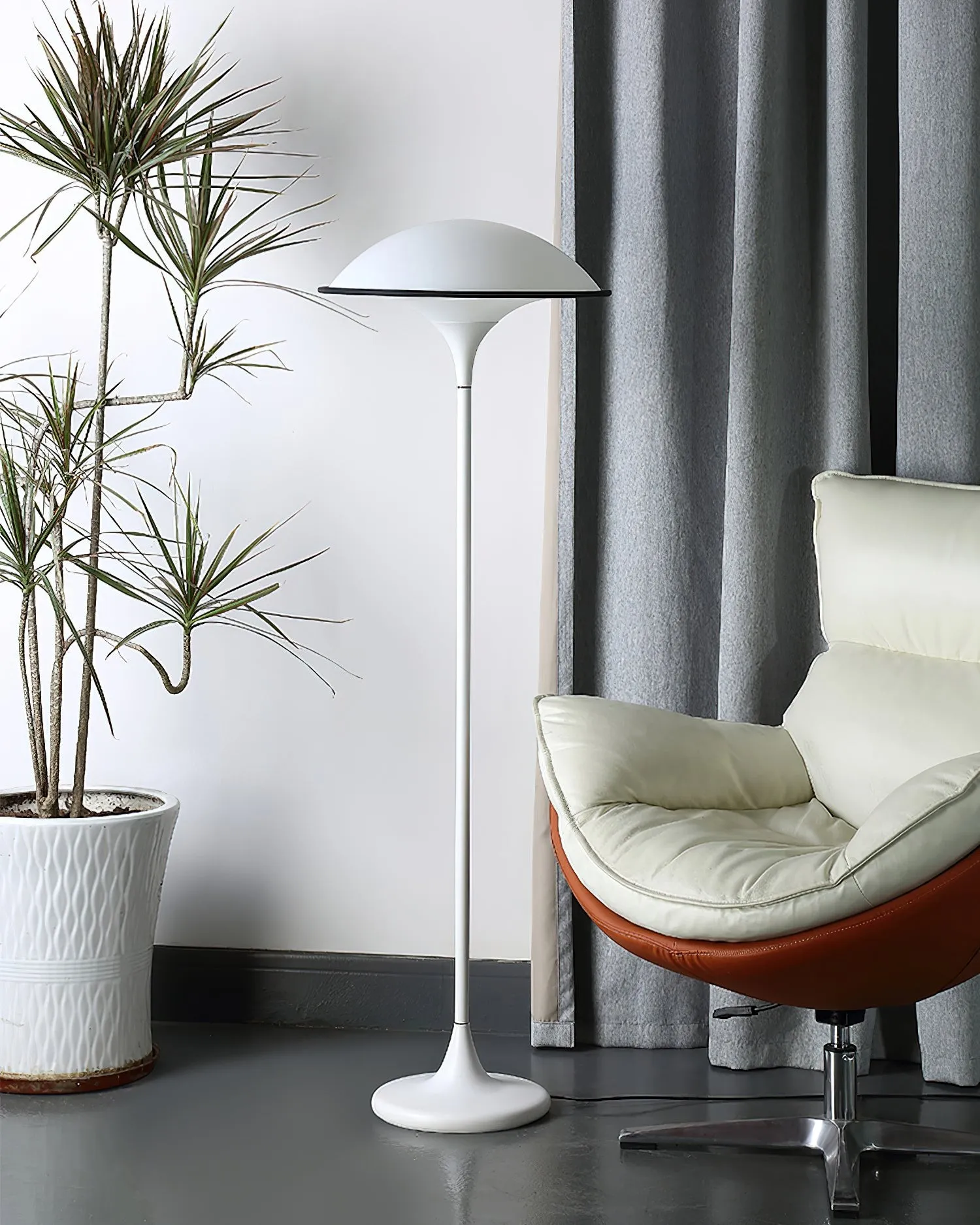 Danish Retro White Flying Saucer Floor Lamp M278