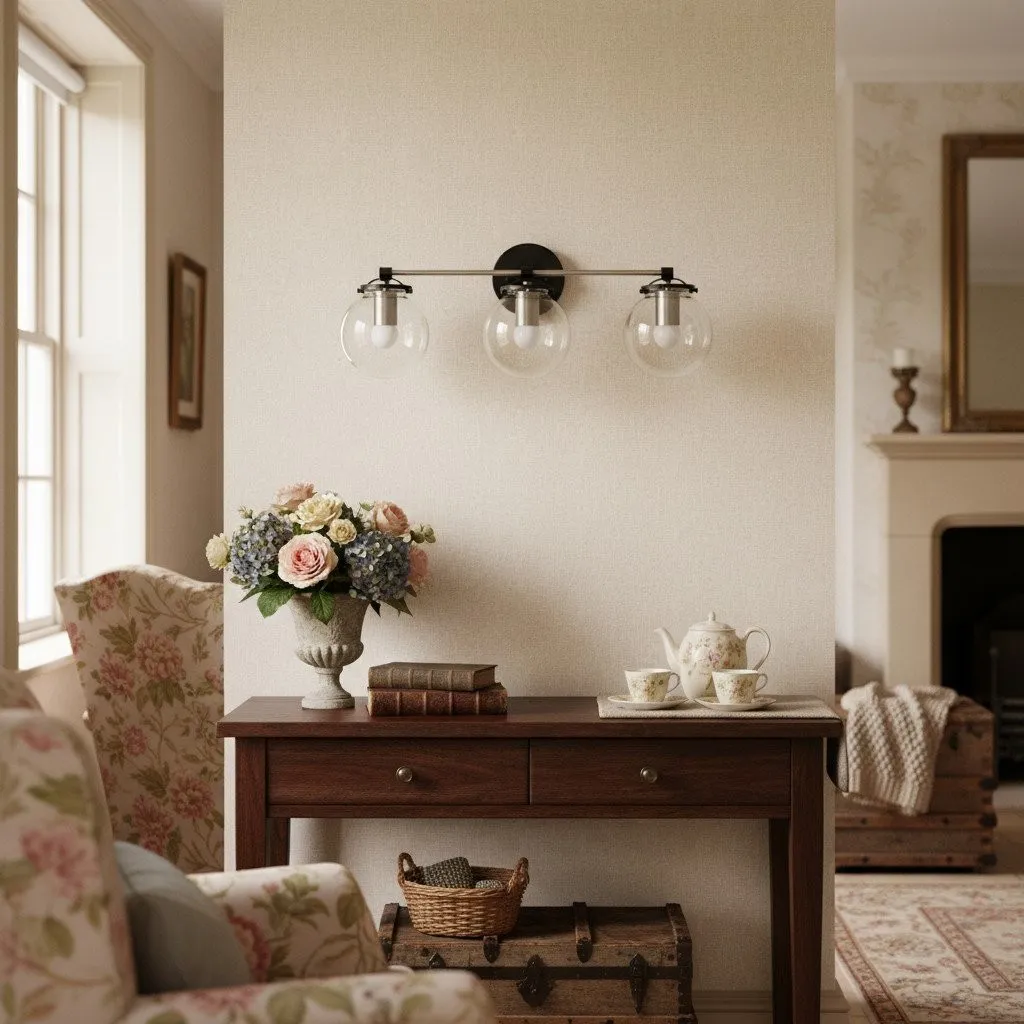 Glorica Glass 3 Shade Globe Vanity Light - Soft Bathroom Light Fixture T329