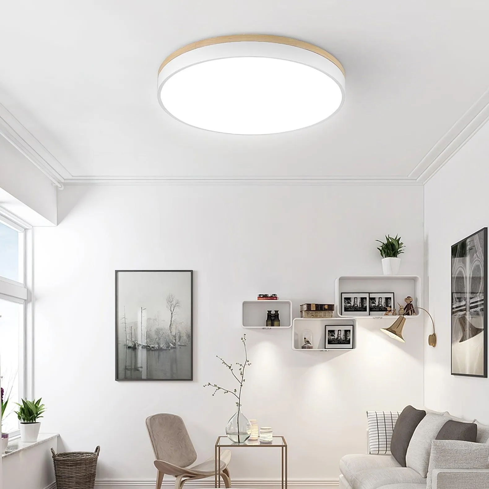 White Round Wooden Ceiling Lamp M197