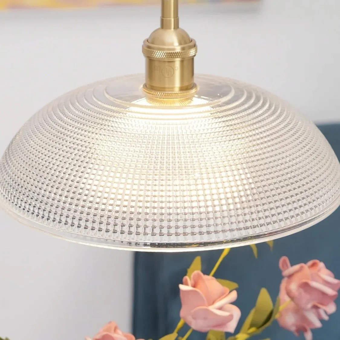Modern Spiral Pendant Light – Textured Ribbed Glass Shade S225