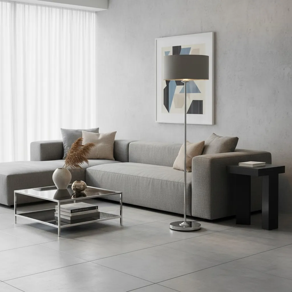 Tela Drum Shade Floor Lamp - Contemporary Fabric Standing Lamp for Home Office T1040