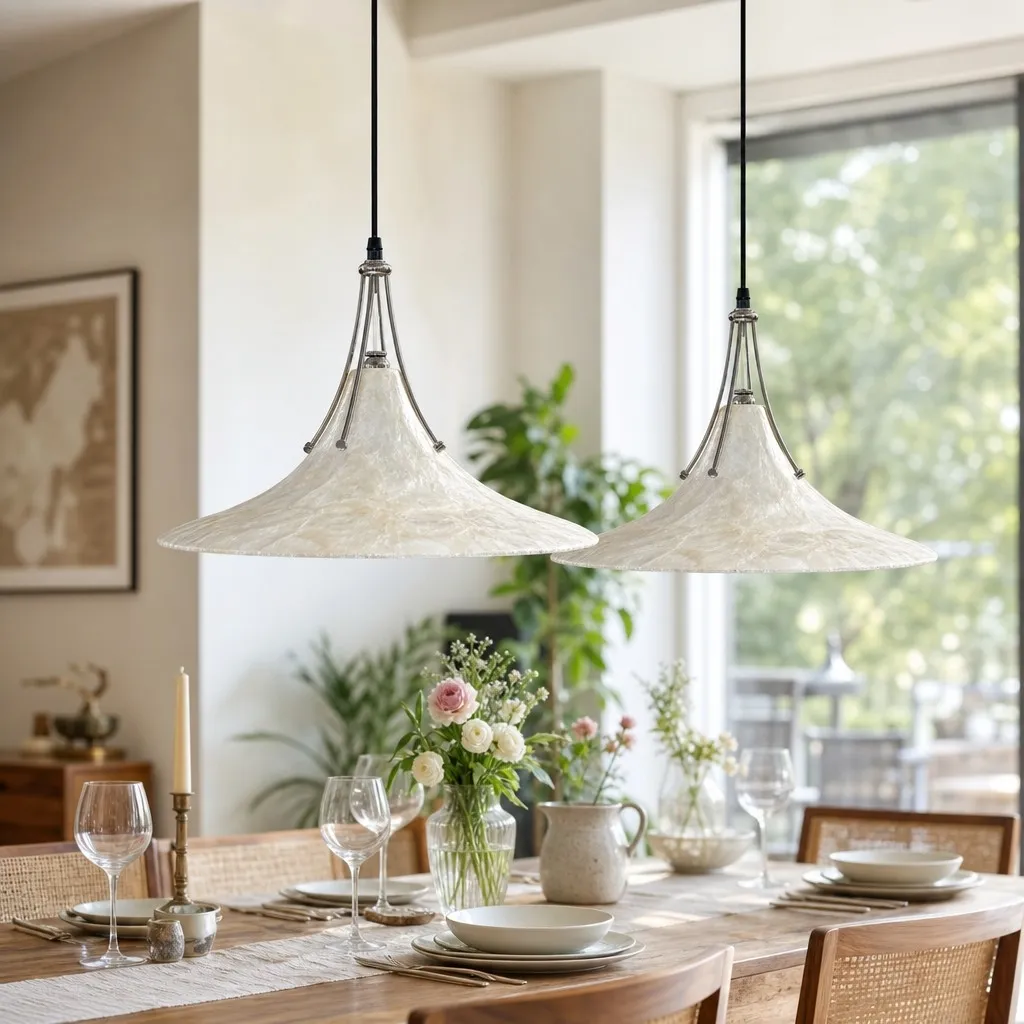 Lunavera Artistic Capiz Shell Hanging Light Contemporary Minimalist Hanging Lamp for Multiple Rooms T2199