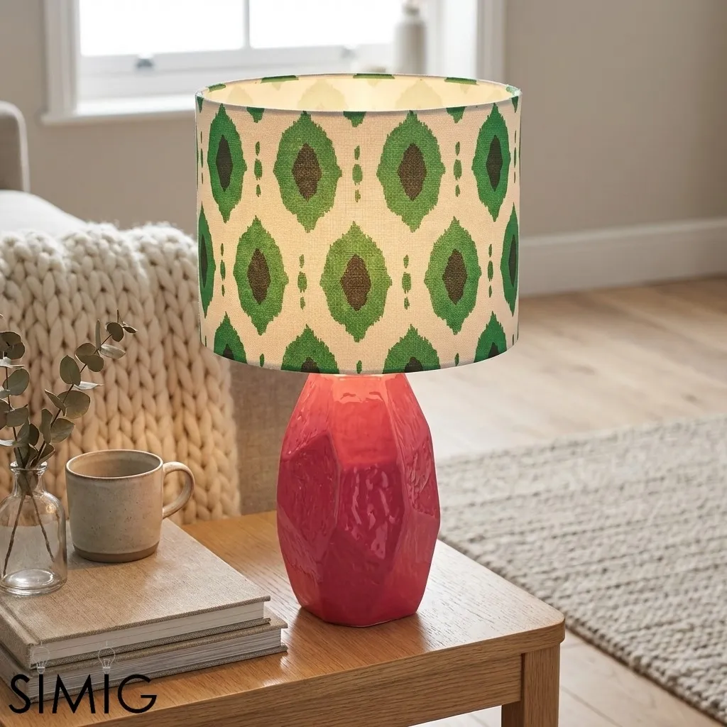 Arivane Decorative Ceramic Lamp - Fabric Shade Side Table Light T1183