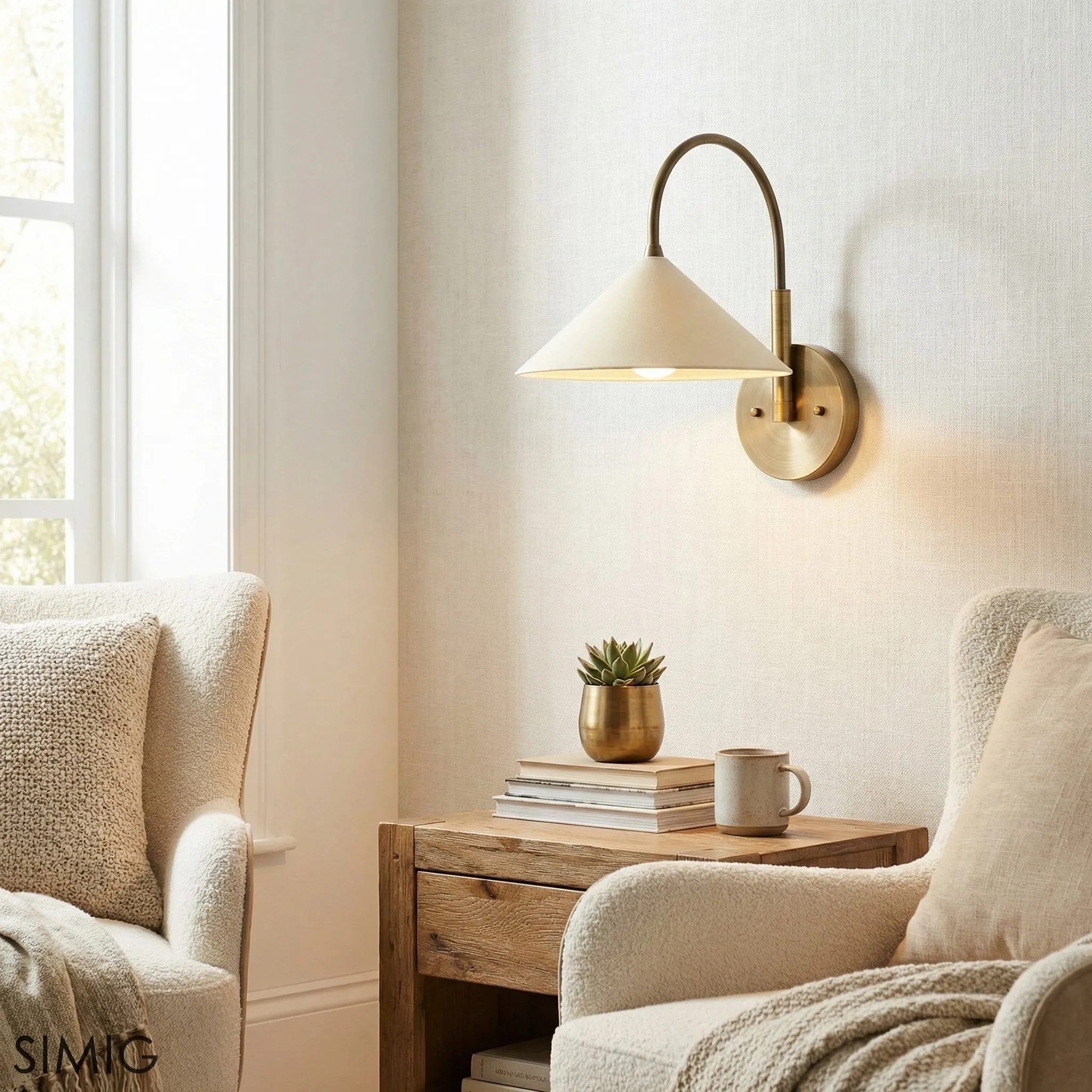 Curva Elegant Arc Cone Wall Sconce - Contemporary Reading Nook Wall Lighting T394