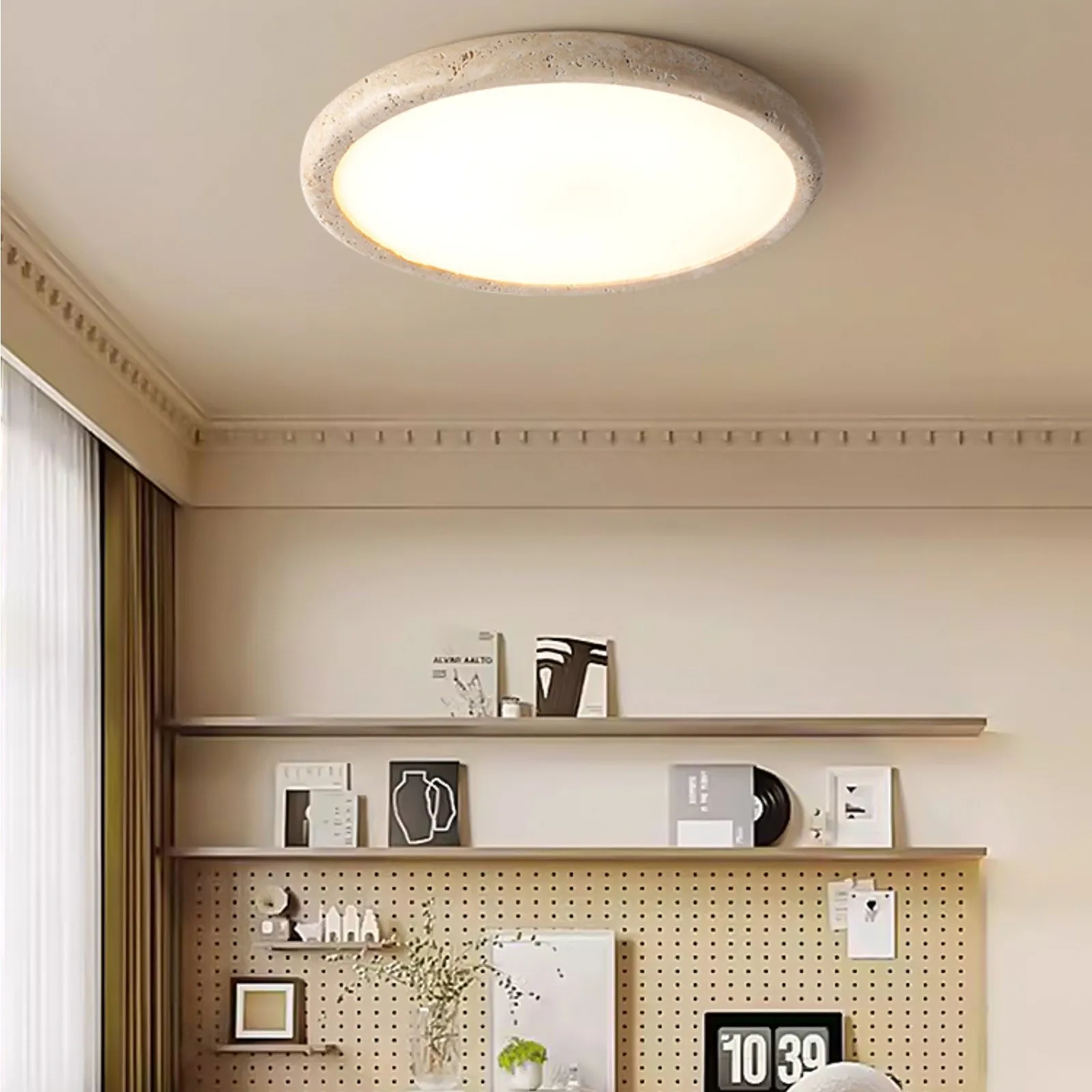 Travertine Disc Flush Mount Ceiling Light - Minimalist Design  Lighting S289