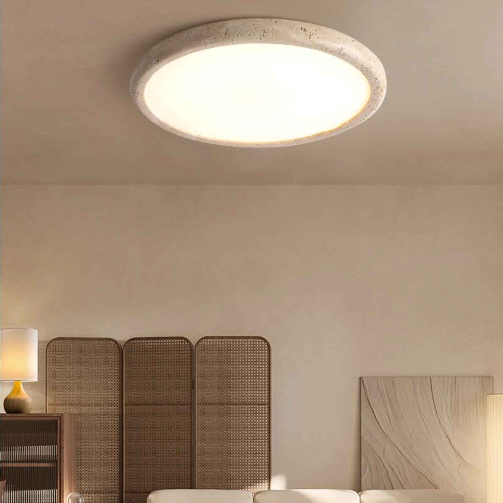 Travertine Disc Flush Mount Ceiling Light - Minimalist Design  Lighting S289