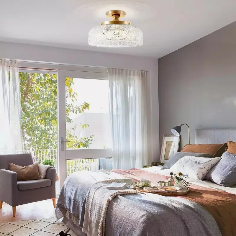 Retro Pattern Glass Semi-recessed Ceiling Lamp S203
