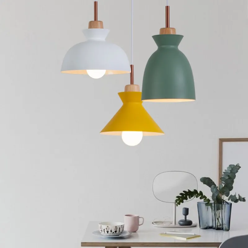 MULTI Scandinavian Metal Wood Macaroon Pendant Light for Bedroom S32