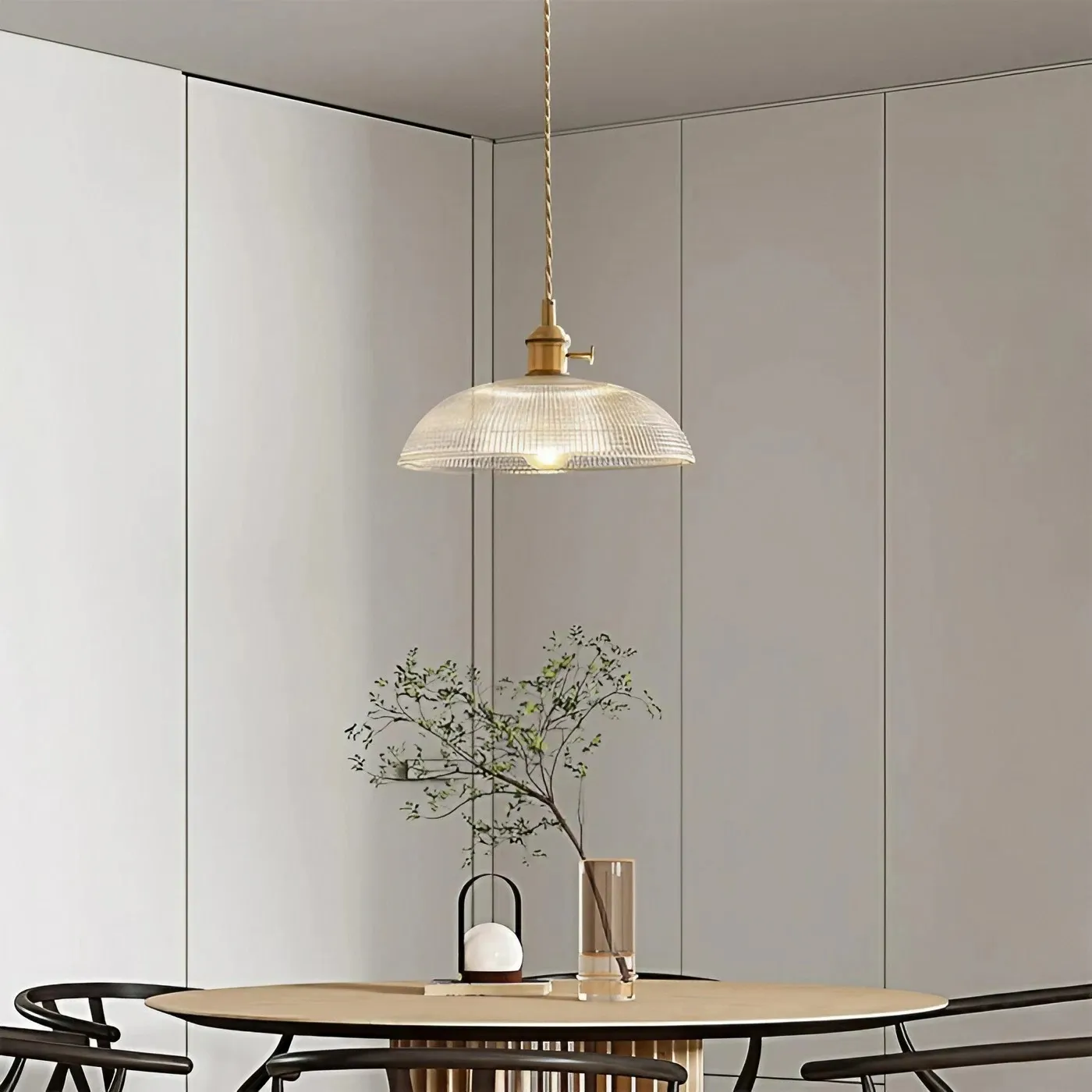 Ribbed Bowl Clear Glass Pendant Light - Classic Retro Dining Room Light S121