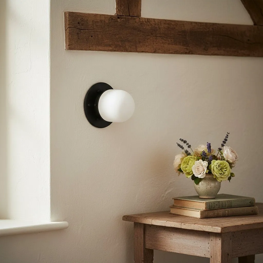 Opal Globe Ceiling and Wall Flush Mount - Art Deco Light for Corridor T300