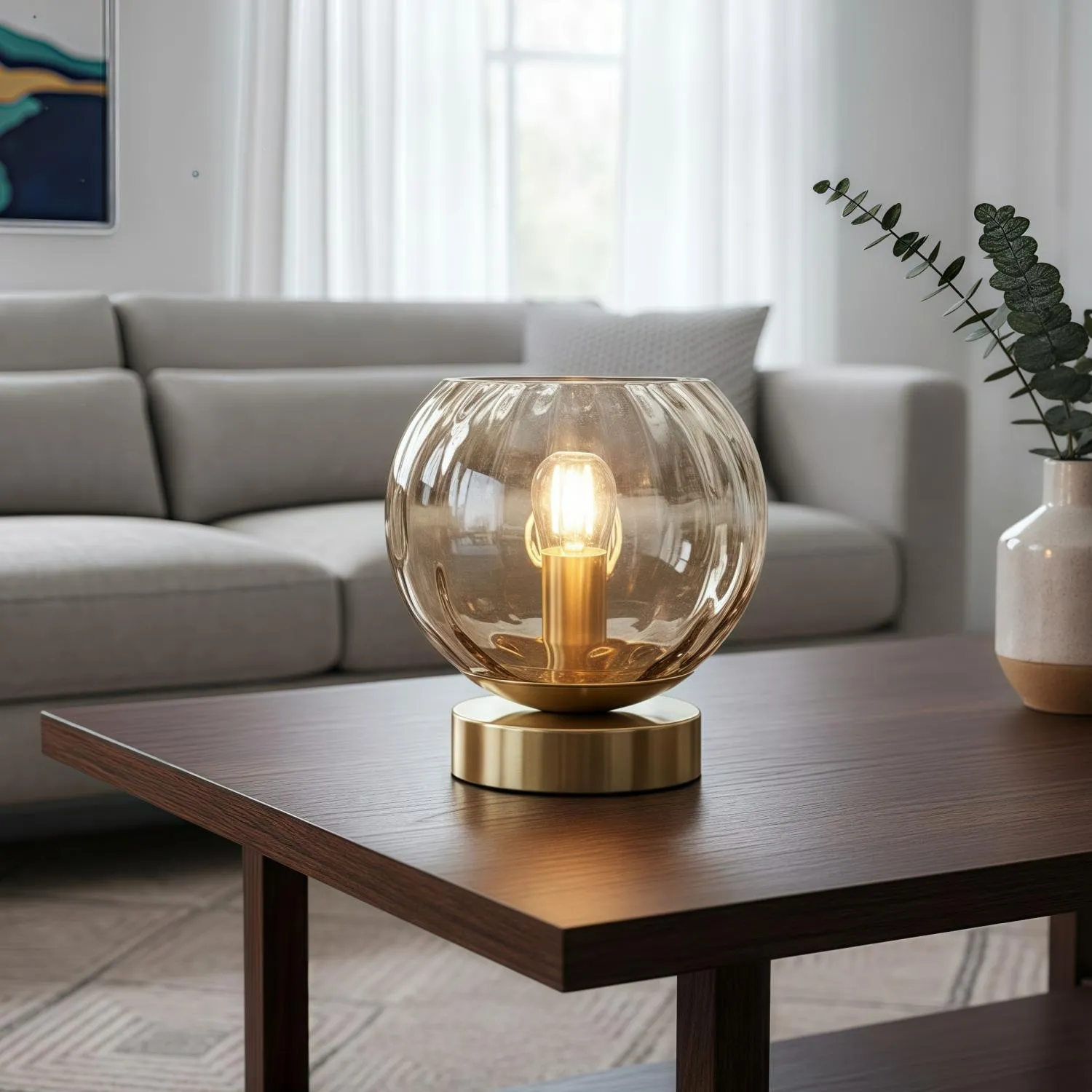 Tracian Modern Dimple Globe Table Lamp - Brass Ambient Decorative Lamp for Bedroom or Lounge T1049
