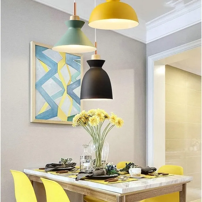 MULTI Scandinavian Metal Wood Macaroon Pendant Light for Bedroom S32