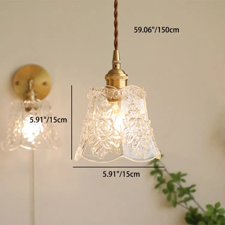 Traditional Japanese Brass Walnut Glass Ceramic Cylinder Conic Flower Bowl 1-Light Pendant Light For Dining Room T260