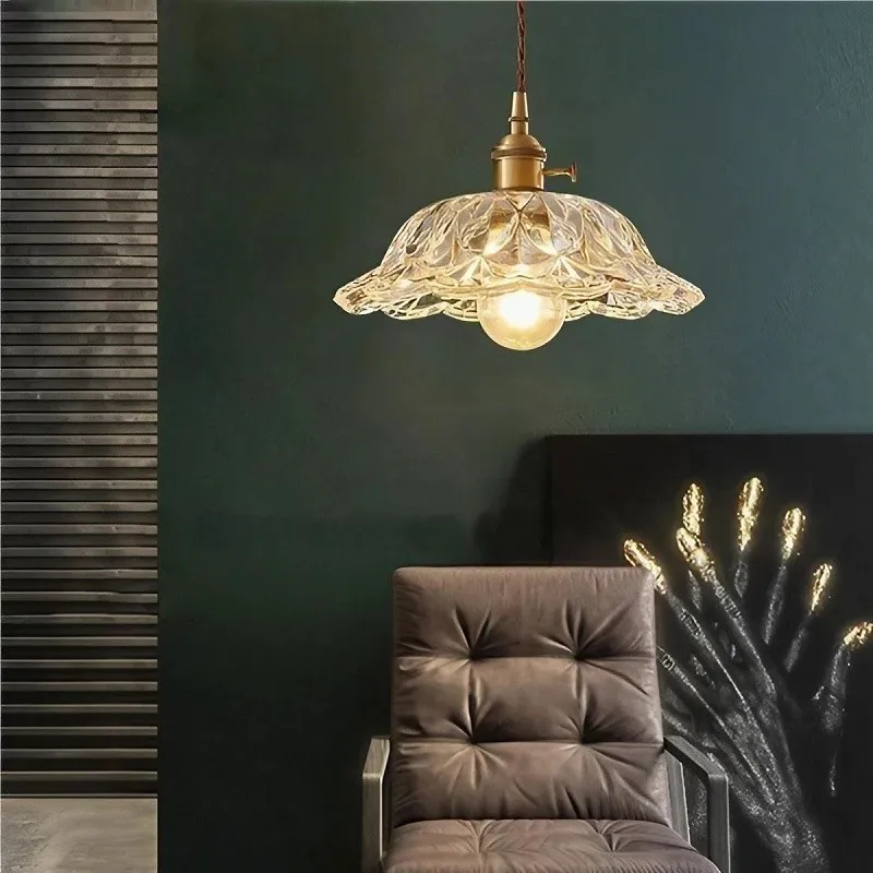 Nordic Vintage Flower Glass Pendant Light S67