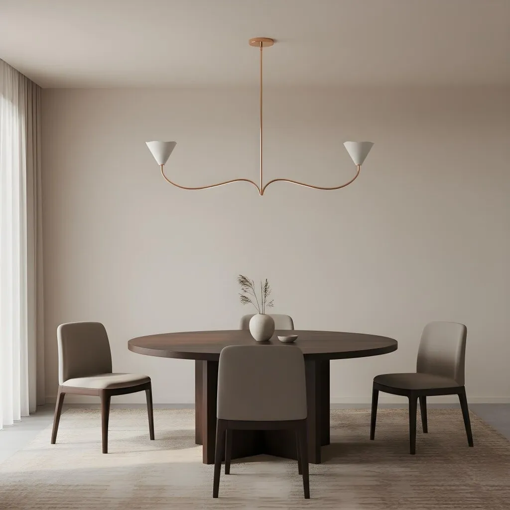 Kysara Linear Chandelier - Curved Lamp Arms and Fabric Shades are Suitable for Living Rooms or Dining Rooms T706